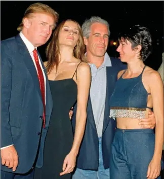  ??  ?? Donald Trump posing with future wife Melania, Jeffrey Epstein and Ghislaine Maxwell at the Mar-a-Lago club in Florida in 2000
