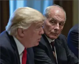  ?? POOL, GETTY IMAGES ?? White House chief of staff John Kelly listens as U.S. President Donald Trump speaks at the White House. Trump may be listening to Kelly’s good advice on North Korea.