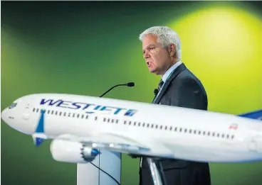  ?? JEFF MCINTOSH/ THE CANADIAN PRESS ?? WestJet CEO Gregg Saretsky said this week “it is Swoop’s preference to hire as many pilots from WestJet and WestJet Encore as are interested.”