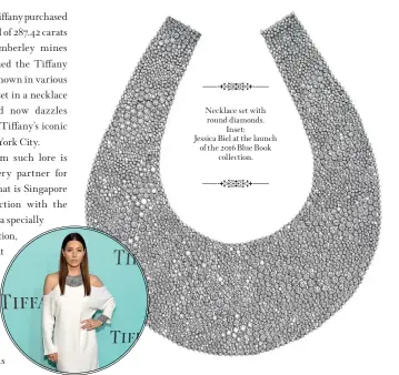  ??  ?? Necklace set with round diamonds.
Inset:
Jessica Biel at the launch of the 2016 Blue Book
collection.