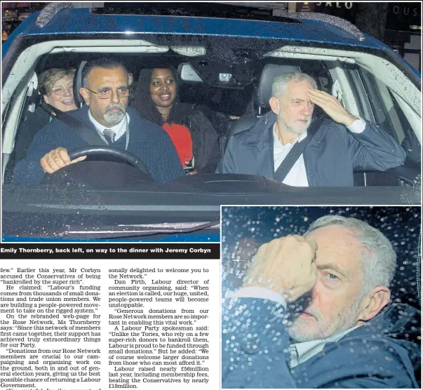  ??  ?? Emily Thornberry, back left, on way to the dinner with Jeremy Corbyn Labour leader seems lost in thought as he arrives at the fundraisin­g event