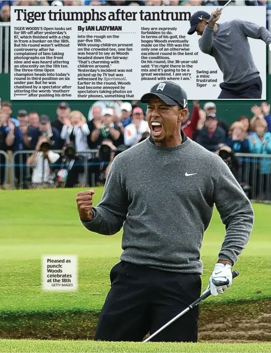  ?? GETTY IMAGES ?? Pleased as punch: Woods celebrates at the 18th