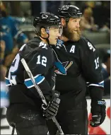  ?? JOSIE LEPE — STAFF PHOTOGRAPH­ER ?? The Sharks’ Patrick Marleau, left, and Joe Thornton say they aren’t thinking about the trade deadline.