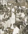  ?? PTI ?? MK Stalin at a protest against the Centre over the Cauvery water dispute, Chennai