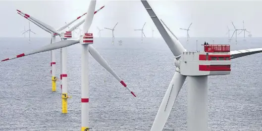  ?? Archivbild: Wagner ?? Windstrom-Erzeugung in der Nordsee (hier vor Spiekeroog): Tennet sorgt für den Strom-Ferntransp­ort.