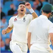  ?? /Reuters ?? Ball buoy: England’s James Anderson celebrates the wicket of Cameron Bancroft in Adelaide.