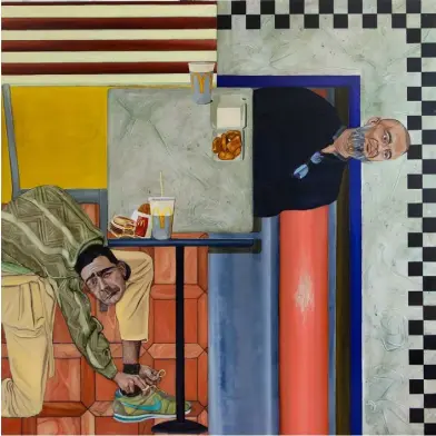  ??  ?? Me and My ‘Dad’ in McDonalds by Salvatore of Lucan Oil on cotton canvas Courtesy of the artist