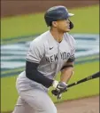  ?? AP photo ?? Giancarlo Stanton of the Yankees watches his solo home run during the second inning Tuesday.