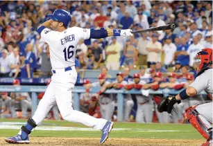  ?? (USA Today) ?? ANDRE ETHIER hit a solo home run in the bottom of the eighth inning and a two-run shot in the 10th as the Los Angeles Dodgers completed a three-game sweep of the Freeway Series, handing the Los Angeles Angels a 5-3 defeat at Dodger Stadium on Sunday....