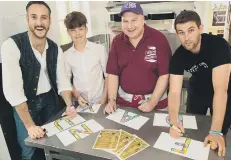  ??  ?? Preparing for the fun day are, from left, Joe Vine, Nathan Brader, Francis Bowers, of Premier Engraving and Ben Cuthbert, of Be You Health Studios.