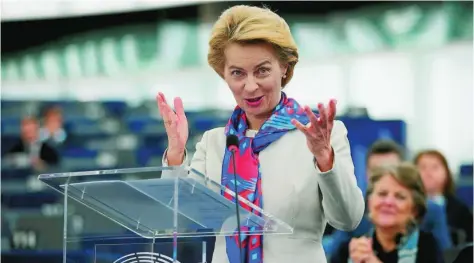  ?? REUTERS ?? Ursula Von der Leyen, presidenta de la Comisión Europea, ayer, en el Parlamento Europeo
