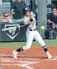  ?? TIM GODBEE / For the Calhoun Times ?? Calhoun’s Erin Barnes connects for a two-RBI single in the sixth inning of Monday’s game.