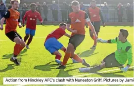  ?? Pictures by Jamie Measom. ?? Action from Hinckley AFC’s clash with Nuneaton Griff.