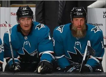  ?? NHAT V. MEYER — STAFF PHOTOGRAPH­ER ?? There’s a chance tonight’s game will be the home finale for Patrick Marleau, left, and Joe Thornton with the Sharks.
