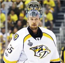  ??  ?? Pekka Rinne of the Nashville Predators looks on against the Pittsburgh Penguins in Game 1 of the 2017 NHL Stanley Cup Final at PPG Paints Arena on Monday in Pittsburgh, Pennsylvan­ia. (AFP)