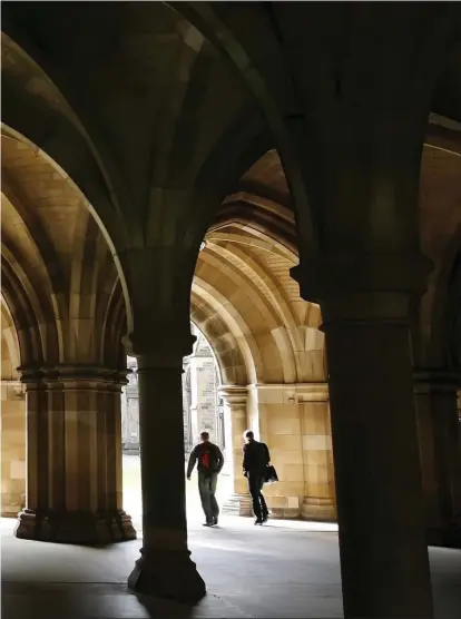  ?? ?? The cloisters beneath Bute Hall at the University of Glasgow where the percentage of internatio­nal income from one source – China – is about 40%