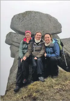  ??  ?? Three local participan­ts – Lois Bell, Hannah Taylor and Laura Hemming – at the Old Man of Tarsuinn.