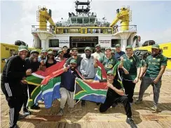  ?? Picture: Michael Walker ?? Umkhuseli’s skipper Reagan Paul goes out of his way to support the Springboks, even when out at sea.