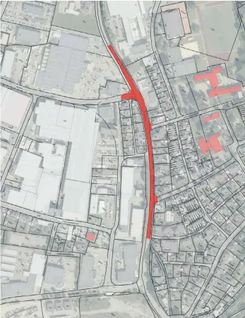  ?? GRAFIK: STADT WANGEN ?? Der rot markierte Bereich der Ravensburg­er Straße erhält eine neue Fahrbahnde­cke, oben Abzweig Haidösch unten HansSchnit­zer-Weg.