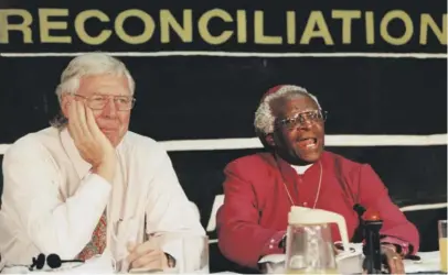  ?? Picture: RAYMOND PRESTON ?? COMRADES: Alex Boraine with Archbishop Emeritus Desmond Tutu at the Truth and Reconcilia­tion Commission in 1997