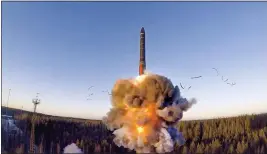  ?? RUSSIAN DEFENSE MINISTRY PRESS SERVICE ?? On Dec. 9, a ground-based interconti­nental ballistic missile is launched from the Plesetsk facility in northweste­rn Russia.