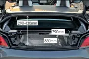  ??  ?? BMW Z4 290-430mm 790mm 830mm Stowing the hard-top eats up a lot of the Z4’s boot space, but the car does offer a ski hatch that lets you feed long loads through from the boot to the space between the seats