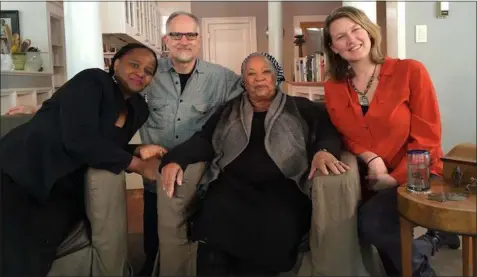  ?? COURTESY OF RIAN BROWN-ORSO AND GEOFF PINGREE ?? From left, novelist Edwidge Danticat, Oberlin College Professor Geoff Pingree, author Toni Morrison and Oberlin College Professor Rian Brown-Orso pose for a photograph at Morrison’s home in upstate New York. On Aug. 5, 2019, Morrison died at age 88. Pingree and Brown-Orso worked with Morrison to create “The Foreigner’s Home,” a documentar­y film about groups blaming others for social ills.