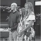  ?? ERIC MCCANDLESS/ABC ?? Christian, Keira and Kaley Young, children of a late New York City firefighte­r, pitch Cut Board Pro, his kitchen product, on “Shark Tank.”