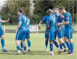  ?? ?? Ben Mulley (second right) scored his third goal in as many games as the Blues defeated South Park on Saturday.