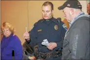  ?? ROXANNE RICHARDSON - DIGITAL FIRST MEDIA ?? Patrol Sergeant Steve Seidel, Bern Township Police, giving instructio­n during the Citizen Police Academy on March 6.