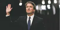  ?? ANDREW HARRER/BLOOMBERG NEWS ?? Supreme Court nominee Brett Kavanaugh is sworn in at his Senate Judiciary Committee confirmati­on hearing Sept. 4 in Washington.