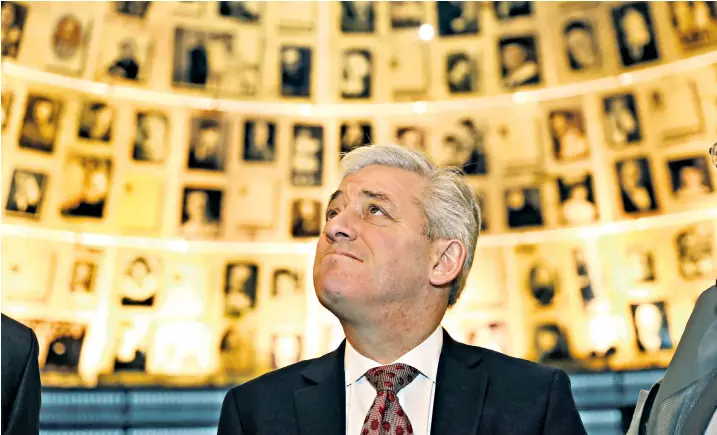 ??  ?? John Bercow yesterday became the first Speaker of the House of Commons to pay an official visit to Israel. He looked at pictures of Jews killed in the Holocaust during a trip to the Hall of Names at Yad Vashem’s Holocaust History Museum in Jerusalem