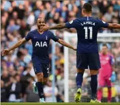  ?? (Photo AFP) ?? Grâce à Lucas Moura et Erik Lamela, Tottenham prend un bon point sur la pelouse de Manchester City.