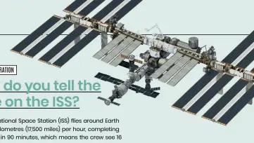  ?? ?? The ISS experience­s many sunrises and sunsets as it orbits Earth
Astronomer­s have observed evidence for favourable conditions under the icy crust of Europa