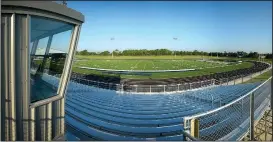  ?? NWA Democrat-Gazette/BEN GOFF • @NWABENGOFF ?? A view of the visitors side press box and bleachers Thursday at the Bentonvill­e West stadium.