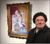  ?? PHOTO COURTESY OF MAHA SERGIE ?? Bloomfield Hills artist Maha
Sergie next to her oil painting of a surrealist­ic landscape, representi­ng diversity in Syrian life.