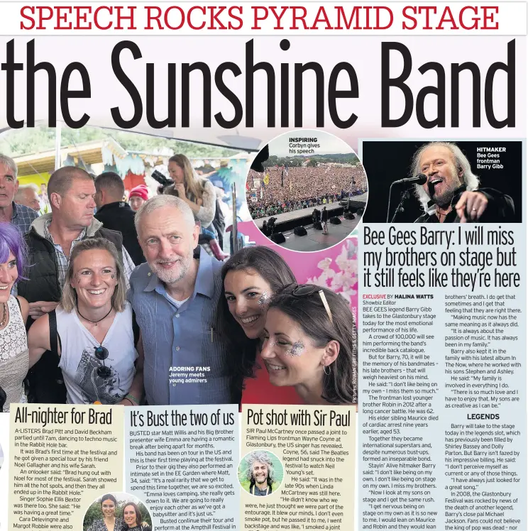  ??  ?? ADORING FANS Jeremy meets young admirers INSPIRING Corbyn gives his speech HITMAKER Bee Gees frontman Barry Gibb