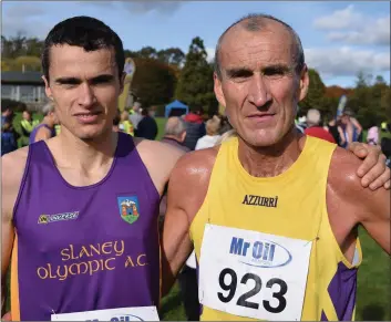  ??  ?? Ger Forde of Slaney Olympic with his coach, Jim Stafford.