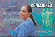  ?? ?? Mar Gómez posa ante la portada del libro “Conexiones. Diálogos entre cuentos, autores y personajes”, que antologó y se presenta mañana