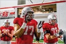  ??  ?? Paris Johnson Jr. is among the young potential stars on the Ohio State offensive line.