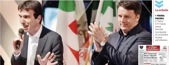  ?? Ansa ?? Due partiti Maurizio Martina e Matteo Renzi, reggente del Pd ed ex segretario
