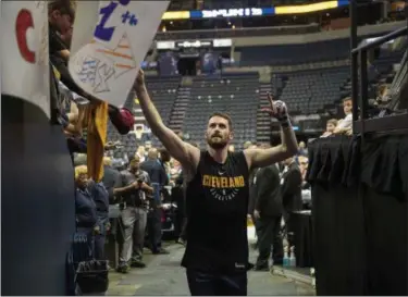  ?? ASSOCIATED PRESS FILE ?? Kevin Love greets fans before a February game against the Grizzlies in Memphis.