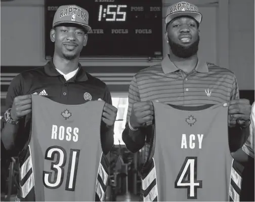  ?? TYLER ANDERSON / NATIONAL POST ?? Raptors first-round draft pick Terrence Ross, right, with Quincy Acy, says his ability to play defence is one thing people don’t know about him.