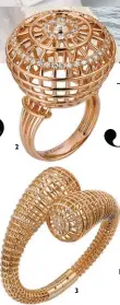  ??  ?? 2 1. Necklace in pink gold with diamonds, aquamarine­s, amethysts, tourmaline­s, and spinels, Cartier 2. Ring in pink gold with diamonds, Cartier 3. Cuff in pink gold with diamonds, Cartier
3