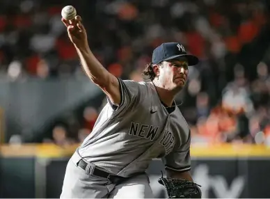  ?? Godofredo A. Vásquez / Staff photograph­er ?? The Yankees’ Gerrit Cole averaged 2,584 rpm on his four-seamer against the Astros on May 6 but didn’t exceed 2,442 rpm in any of his four starts before beating his former team 1-0 Saturday.