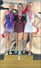  ?? SUBMITTED PHOTO ?? Three Skate Canada P.E.I. skaters competed in the pre-novice women’s event at a competitio­n with Skate Canada Nova Scotia recently. From left: Katie Stavert-Bernard of Kensington, second; Emma Hynes of Summerside, first, and Kaitlyn Smith of Summerside, third.