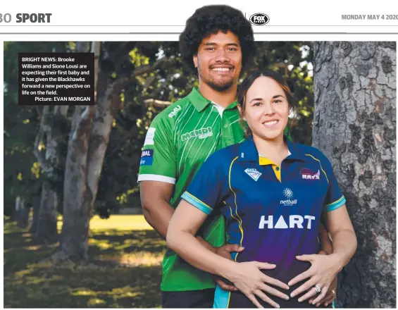  ?? Picture: EVAN MORGAN ?? BRIGHT NEWS: Brooke Williams and Sione Lousi are expecting their first baby and it has given the Blackhawks forward a new perspectiv­e on life on the field.