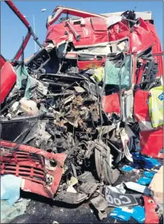  ??  ?? The crushed cab following the accident on the M2