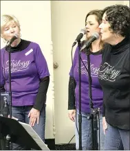  ?? PHOTOS BY SALLY CARROLL/MCDONALD COUNTY PRESS ?? Trilogy, which got its start more than six years ago, performs at a recent Back to Basics meeting in Anderson. The trio performs at local venues, including gigs in Northwest Arkansas and the McDonald County area.