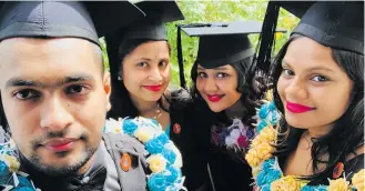  ??  ?? From left: Salvindra Nitesh, Romika Nand, Shiva Sital Devi and Shiwagani Mudialar after graduating from the Sangam College of Nursing on April 18, 2018.